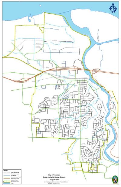 Map displaying area jurisdictional roads within the City of Troutdale